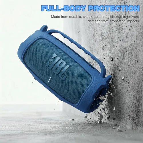 Vista 3 de Funda de silicona compatible con altavoz Bluetooth portátil impermeable JBL Charge 5 (azul)