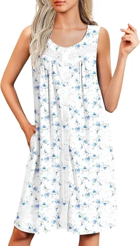 Vista 16 de Ekouaer Camisones para mujer, con botones, sin mangas, suave, con bolsillos, tallas S-XXXL