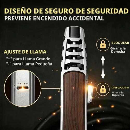 Vista 3 de Encendedor de antorcha de butano, soplete recto resistente al viento, encendedor de llama azul, encendedor de turbina, encendedor de cocina Negro