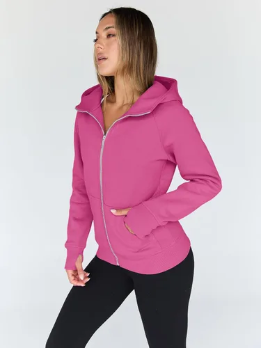 Vista 76 de Trendy Queen Sudaderas con capucha y cremallera para mujer, chaquetas de vellón, talla extragrande, moda de otoño e invierno