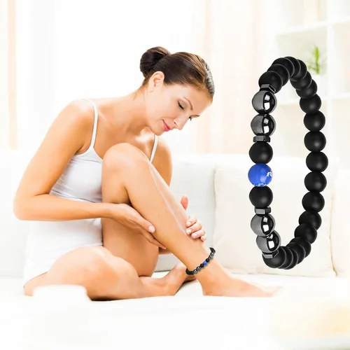 Vista 4 de Tobillera de obsidiana negra para mujeres y hombres, pulsera adelgazante de chakras, pulsera antihinchazón, ajustable, piedra curativa, regalo