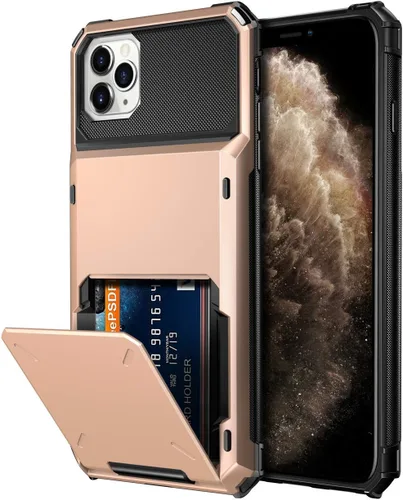 Vista 11 de Vofolen Funda protectora para iPhone 11, 4 tarjetas, ranura para identificación, puerta abatible, bolsillo oculto, antiarañazos, doble capa