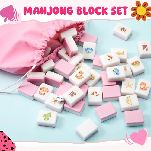 Vista 4 de Shinylin Pink - Juego de bloques Mahjong para 2 jugadores, regalo para Rosa