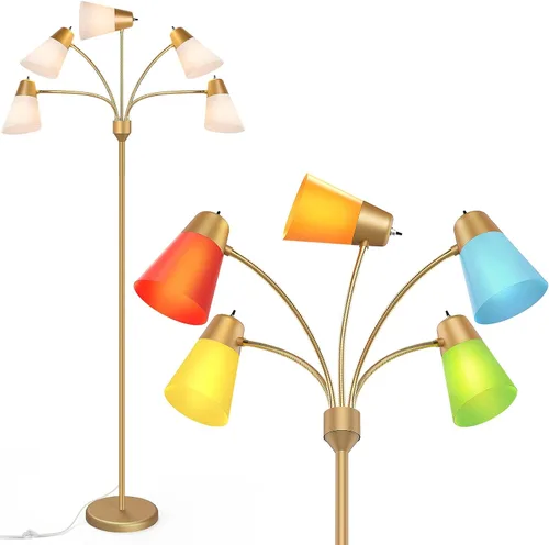 Vista 9 de FOLKSMATE Lámpara de Pie LED, Medusa Múltiples Cabezales Moderna Alta, Rústica Ajustable Luz de Lectura de Pie para Sala de Estar/Habitación de Negro