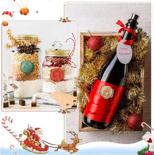 Vista 5 de 60 Pieces Christmas Wax Seal Stickers Vintage Envelope Seal Stickers Self Adhesive Wax Seals for Invitations Present Packing Greeting Cards Party