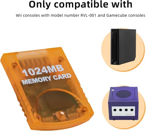 Vista 4 de Tolesum Memory Card 1024MB16344 Blocks 8 Data Areas for Gamecube and Wii Console Orange 1024MB