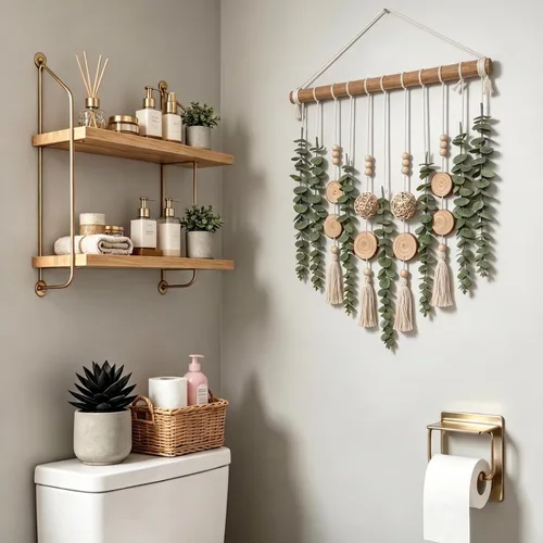 Vista 4 de GIAUMA Decoración de pared de eucalipto colgante artificial para baño Verde salvia