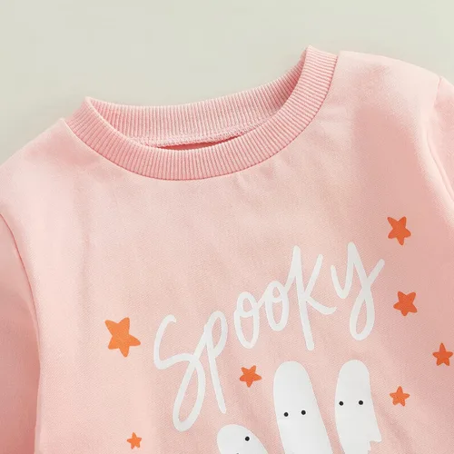 Vista 2 de Disfraz de Halloween para bebé, sudadera de calabaza con cuello redondo, suéter de manga larga, ropa de otoño