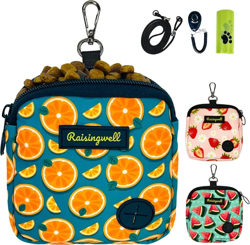 Vista 23 de Bolsa de golosinas para perros Raisingwell para caminar y entrenar con clicker, bolsas para excrementos pequeñas, riñonera con cierre, kit de A1.