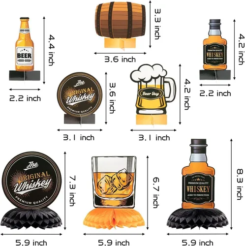 Vista 2 de ANGOLIO Centros de mesa de cerveza de whisky – 12 piezas de whisky de panal de abeja para hombres, centro de mesa de 40, 50, 60, fiesta