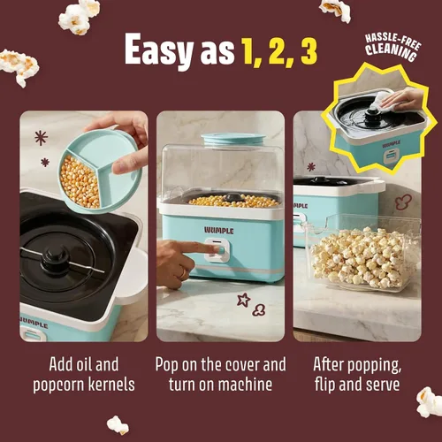 Vista 6 de Máquina de palomitas de maíz con cuenco, máquina eléctrica de palomitas de maíz de 12 tazas para noches de cine en casa y fiestas, máquina de Azul