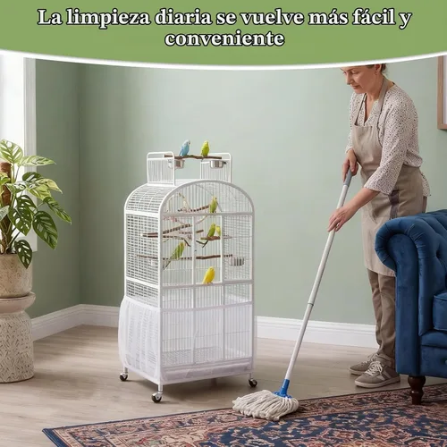 Vista 5 de Funda para jaula de pájaros, jaula de pájaros, red de malla de nailon aireada duradera, cubierta de jaula de pájaros ajustable, protector de Blanco