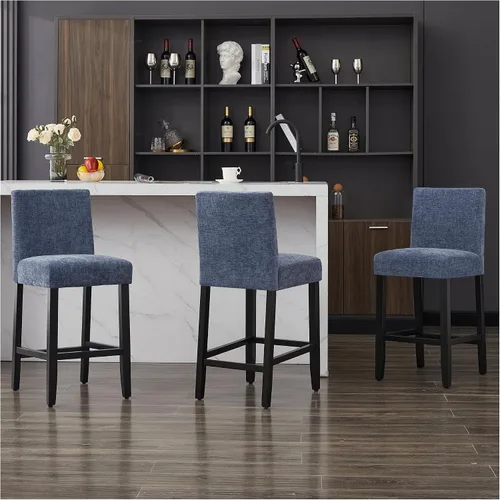 Vista 12 de Juego de 3 taburetes de bar de piel sintética de 26 pulgadas, modernas sillas de bar tapizadas de altura de barra, taburetes de bar con patas