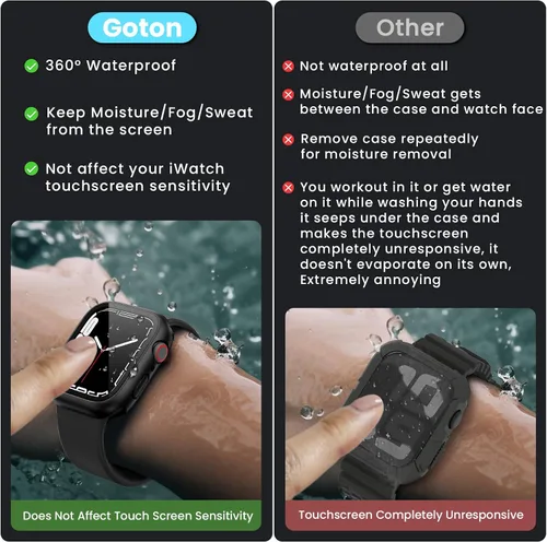 Vista 2 de 3 en 1 Goton Estuche impermeable duro para Apple Watch, protector de pantalla de 40mm, cubierta frontal de vidrio templado protectora completa