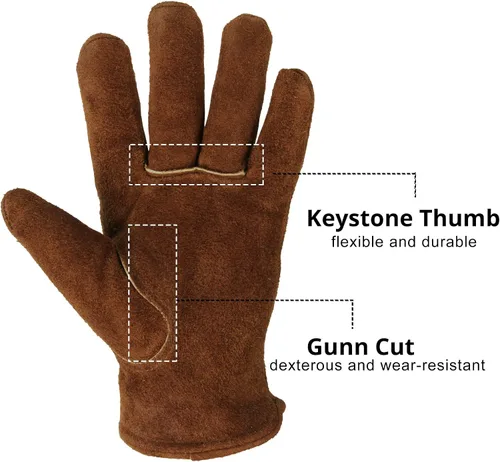 Vista 10 de OZERO 2 pares de guantes de trabajo de cuero de invierno para clima frío al aire libre: guantes cálidos con aislamiento térmico para hombres