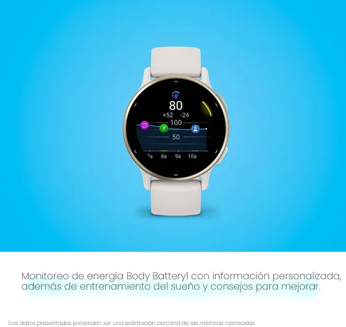 Vista 4 de Garmin vívoactive 5, reloj inteligente GPS de salud y fitness, pantalla AMOLED, hasta 11 días de batería, color marfil