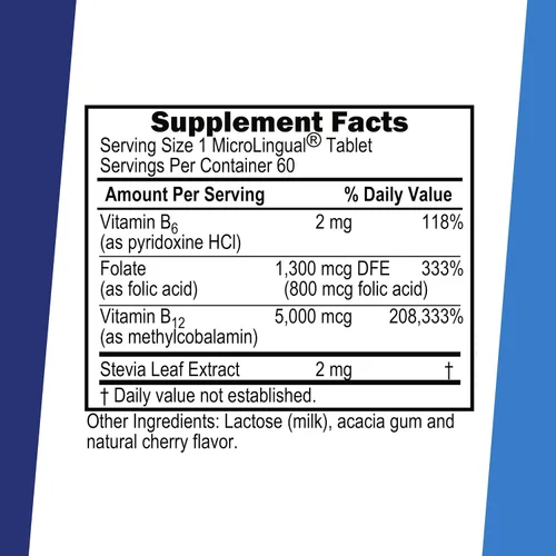Vista 2 de Superior Source No Shot Vitamina B12 Metilcobalamina (5000 mcg), B6, ácido fólico, tabletas sublinguales de disolución rápida, 60 unidades, aumenta