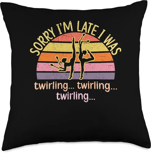 Vista 4 de Majorette Gymnastic Dancing Baton Twirl Sorry I'm Late - Almohada giratoria, 16 x 16 pulgadas, multicolor