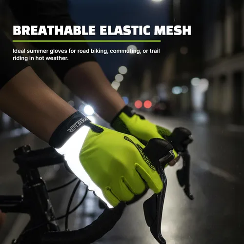 Vista 4 de Guantes reflectantes para bicicleta de verano, guantes de ciclismo fluorescentes de alta visibilidad con acolchado de gel y golpes antideslizantes