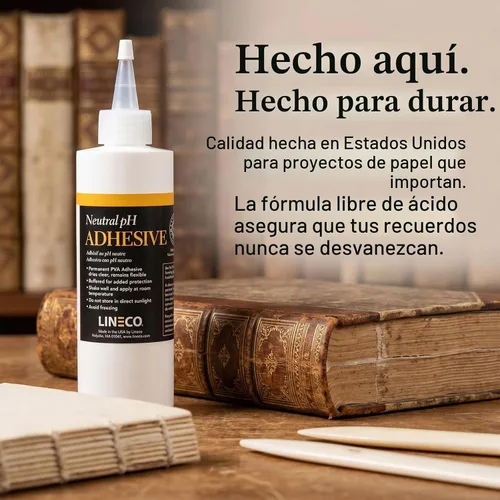Vista 6 de Lineco Adhesivo de pH neutro, pegamento multiusos sin ácidos, blanco, 8 onzas, 1 paquete Dries Clear, Remains Flexible, Used for Bookbinding and