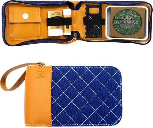 Vista 7 de Regalo de surfista y accesorio de surf con elegante bolsa de lona con cremallera, soporte para cera de surf, bucles elásticos para protector solar