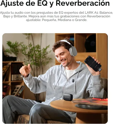 Vista 4 de Micrófono inalámbrico Hollyland Lark A1 Mini para iPhone y Android, 48kHz/24-bit, Cancelación Inteligente de Ruido de 3 Niveles, Micrófono para Negro
