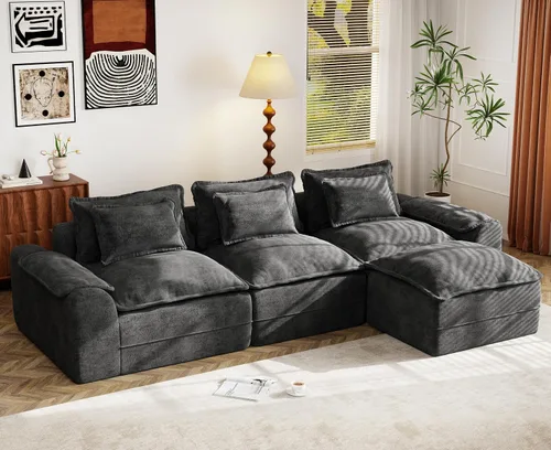Vista 28 de Hobestluk Cloud - Sofá individual de espuma viscoelástica con asiento profundo, sofá en forma de L con funda extraíble, sofá grande para sala