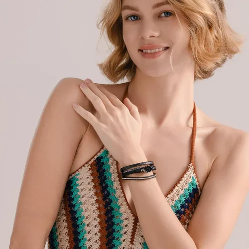 Vista 303 de FANCY SHINY - Pulsera de cuero estilo bohemio, pulsera de cuentas de cristal con cierre magnético, regalos de joyería para mujer