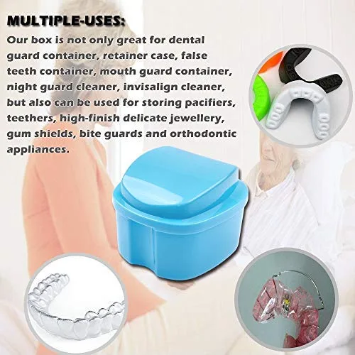 Vista 4 de Estuche de dentadura, taza de dentadura con colador y retenedor de tapa, taza de remojo de limpieza, caja de baño de dentaduras postizas, caja
