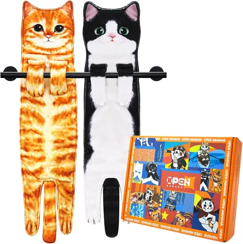 Vista 27 de PAT JUUMG - Toallas divertidas de mano con forma de gato para decoración de baño o cocina; toallas decorativas colgantes para la cara, súper