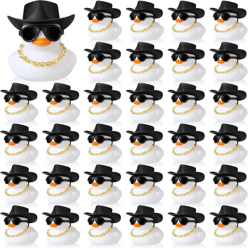 Vista 10 de Sotiff Juego de 48 juegos de patos chirriantes de goma para fiesta de automóvil, decoración de tablero con minicelle, sombrero y gafas de sol