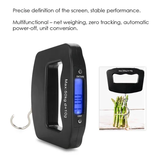 Vista 3 de Mini báscula digital portátil para colgar, báscula electrónica de gancho para pescado, peso de 110 libras, báscula colgante portátil digital