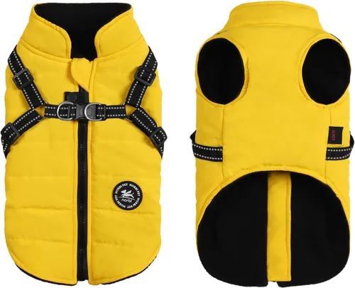 Vista 11 de Norbi - Chaqueta cálida para mascotas, arnés de chaleco para perros pequeños, abrigo de invierno 2 en 1 para cachorros, abrigo para clima frío XS