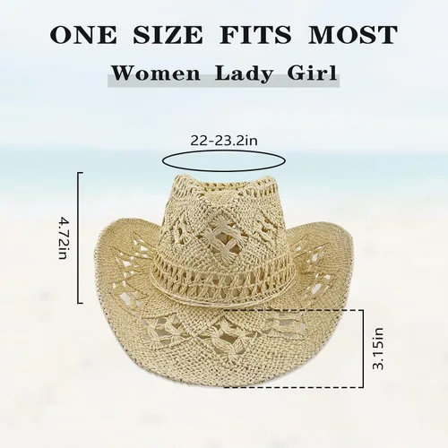 Vista 2 de Sombreros de vaquero de paja para mujer, sombrero de vaquera occidental brillante para fiestas de vacaciones, sombrero de sol plegable