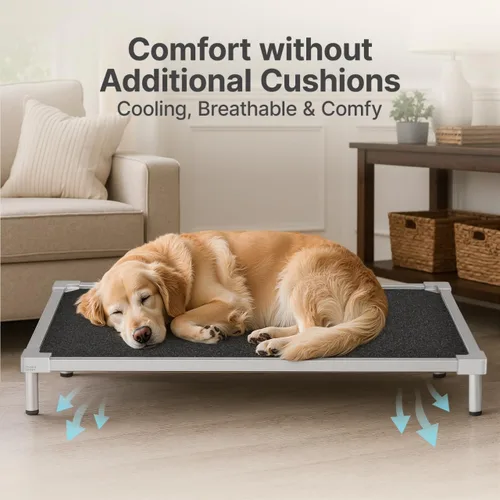 Vista 5 de Camas elevadas para perros a prueba de mordidas, tamaño mediano y grande, suministros de aleación de aluminio para perros, cuna elevada para enfriar