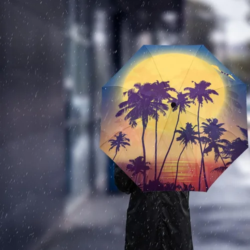 Vista 3 de DHDM Automatic Umbrella for Rain and Sun Male Women Beach Parasol Print Folding Umbrella