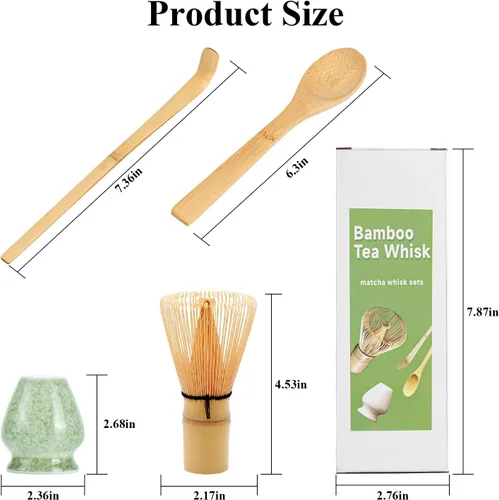Vista 2 de Juego de 4 batidores de matcha, batidor de bambú matcha, soporte, cuchara, ceremonia tradicional de té japonés, accesorios de té verde matcha