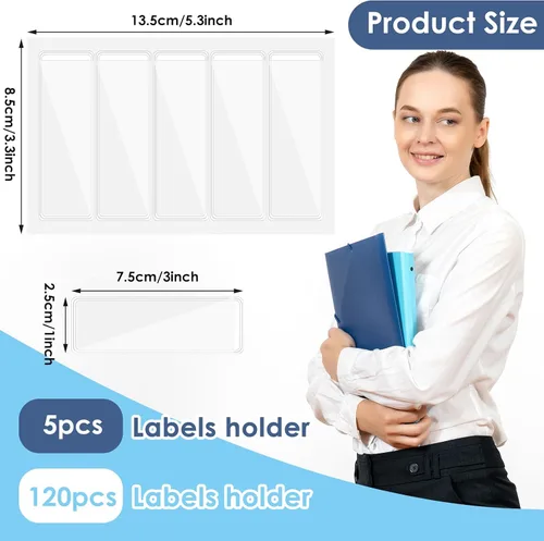 Vista 2 de Thinp 120 bolsillos autoadhesivos, etiquetas transparentes para carpetas de archivos de 1 x 3 pulgadas, bolsillos adhesivos transparentes con parte