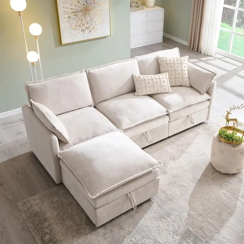 Vista 14 de Sofás modulares de nube seccionales de 85.83 pulgadas para sala de estar, sofá modular moderno con otomana de almacenamiento, sofá de nube de Beige