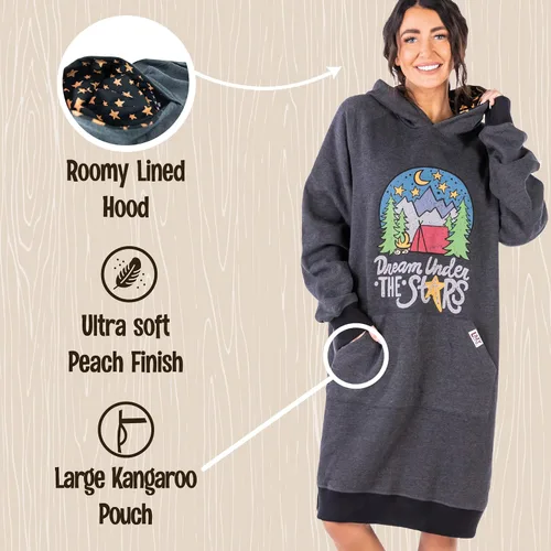 Vista 52 de Lazy One Sudadera con capucha de gran tamaño, ropa de dormir cómoda, vestido de suéter para mujer