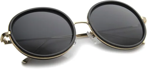 Vista 4 de zeroUV Retro Fashion Metal Temple Two-Tone Oversize Round Sunglasses 53mm