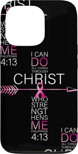 Vista 10 de Breast Cancer Phone Cases Women Philippians 4:13 Pink Cancer Case for iPhone 17