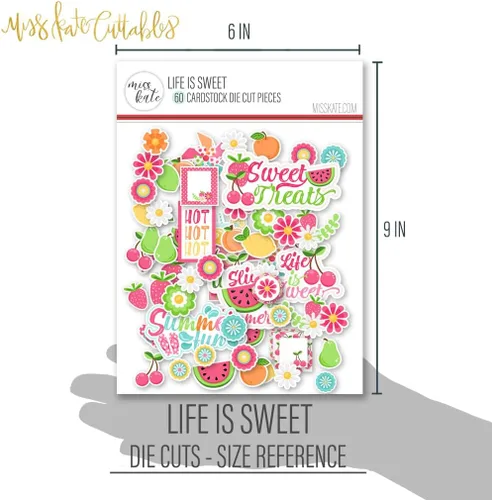 Vista 4 de Troqueles de papel – Life is Sweet – para verano – Más de 60 troqueles – 80 libras de cartulina – por Miss Kate Cuttables