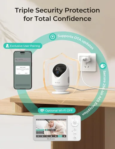 Vista 8 de Dr.Care Monitor de bebé inteligente WiFi con cámara, pantalla 720P de 4 "y