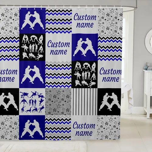 Vista 8 de Erosebridal Cortina de ducha personalizada con diseño de motos de nieve, diseño de retazos a cuadros, para niños y hombres, cortina de baño