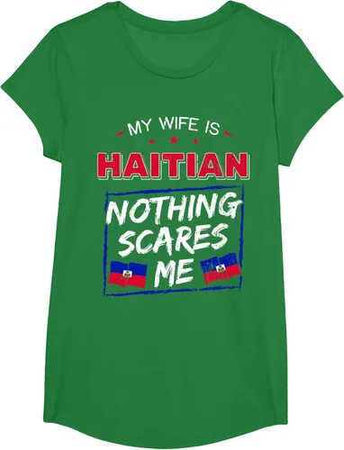 Vista 77 de My Wife Is Haitian Republic of Haiti Heritage Roots - Camiseta con bandera, Negro, S