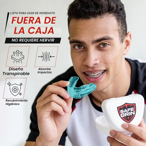 Vista 5 de SafeGrin Protector Bucal Azul para Brackets para Deportes - Silicona Premium para Adolescentes y Jóvenes, Protección de Dientes Superiores e