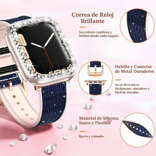 Vista 5 de Goton Bling - Correa de silicona brillante compatible con Apple Watch de 1.772 pulgadas (45mm) con protector de borde [sin vidrio], correa que