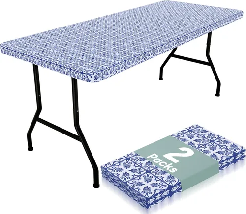 Vista 37 de Misaya - Mantel de vinilo rectangular, mantel elástico con respaldo de franela, 100% impermeable, cubierta de plástico para mesas plegables de 4