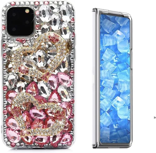 Vista 22 de Sparkle - Funda para teléfono compatible con Samsung Galaxy Z Fold 3 5G, elegante, hecha a mano en 3D, con diamantes de imitación, diseño